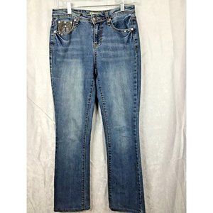 EARL Jean Blue Jeans Embellished Straight Leg Bling Women's Size 4  GC